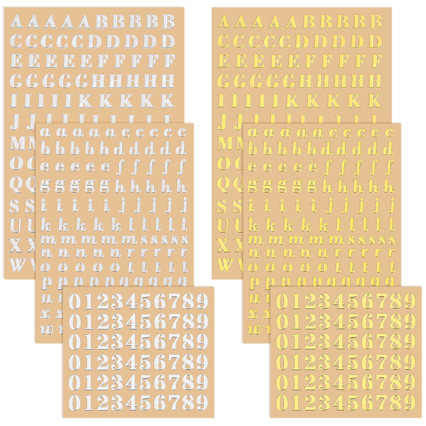 Matwsec 12 Pcs Mini Number Letter Stickers, Self Adhesive Small Alphabet Stickers for Scrapbooking, Crafts & Nail Art (3mm, Gold & Silver)