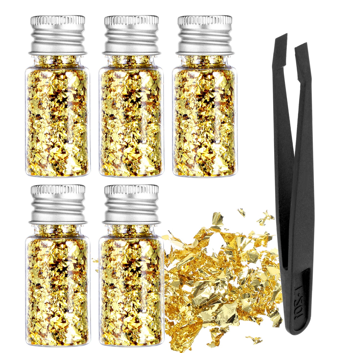 Rahhlizs 5 Pcs Edible Gold Flakes for Food, Edible Gold Leaf with Tweezers, Decorative Gold-Foil for Cooking Dessert Cake Decoration Nails Art Crafts Makeup Painting