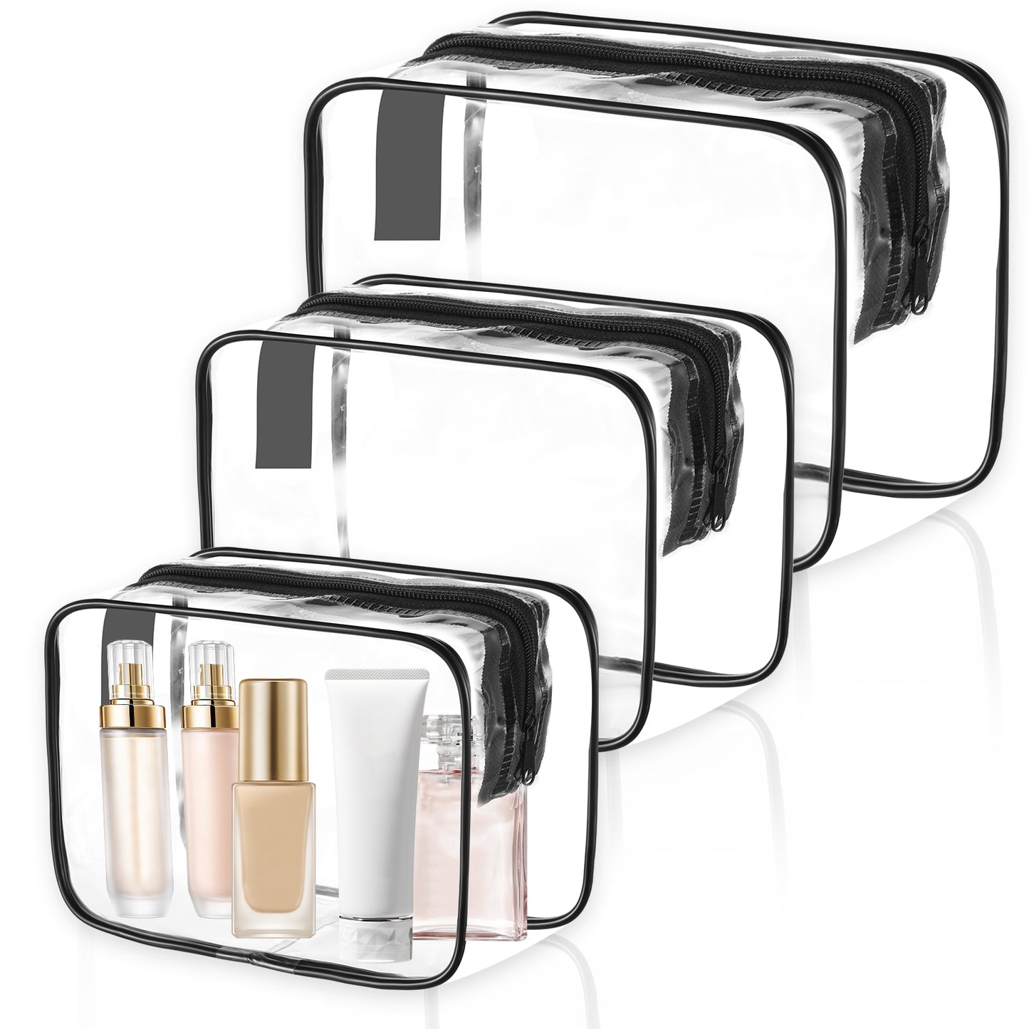 Tyqour 3 Pack Clear Toiletry Bags for Traveling Travel Pouches for Toiletries Clear Travel Bags with Zipper Travel Cosmetic Bag Small Travel Toiletry Bag for Airline Travel, Bathroom and Organizing