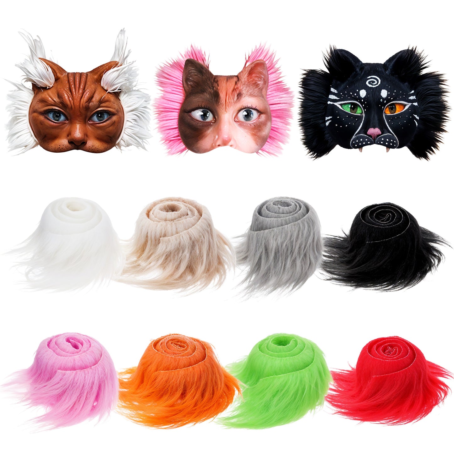 Tyqour 8 Pcs Faux Fur Strips for Therian Mask - Fluffy Fuzzy Fake Fur Fabric for Furry Mask DIY Material, Perfect for Crafts and Cosplay