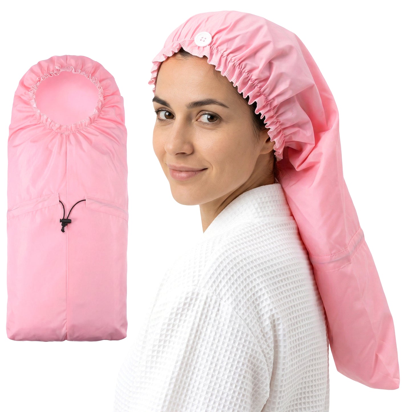 Mabor Large Shower Cap for Long Hair, Adjustable Flexi Shower Cap for Braids, Waterproof Jumbo Bath Bonnet for Women, Foldable Travel Essential