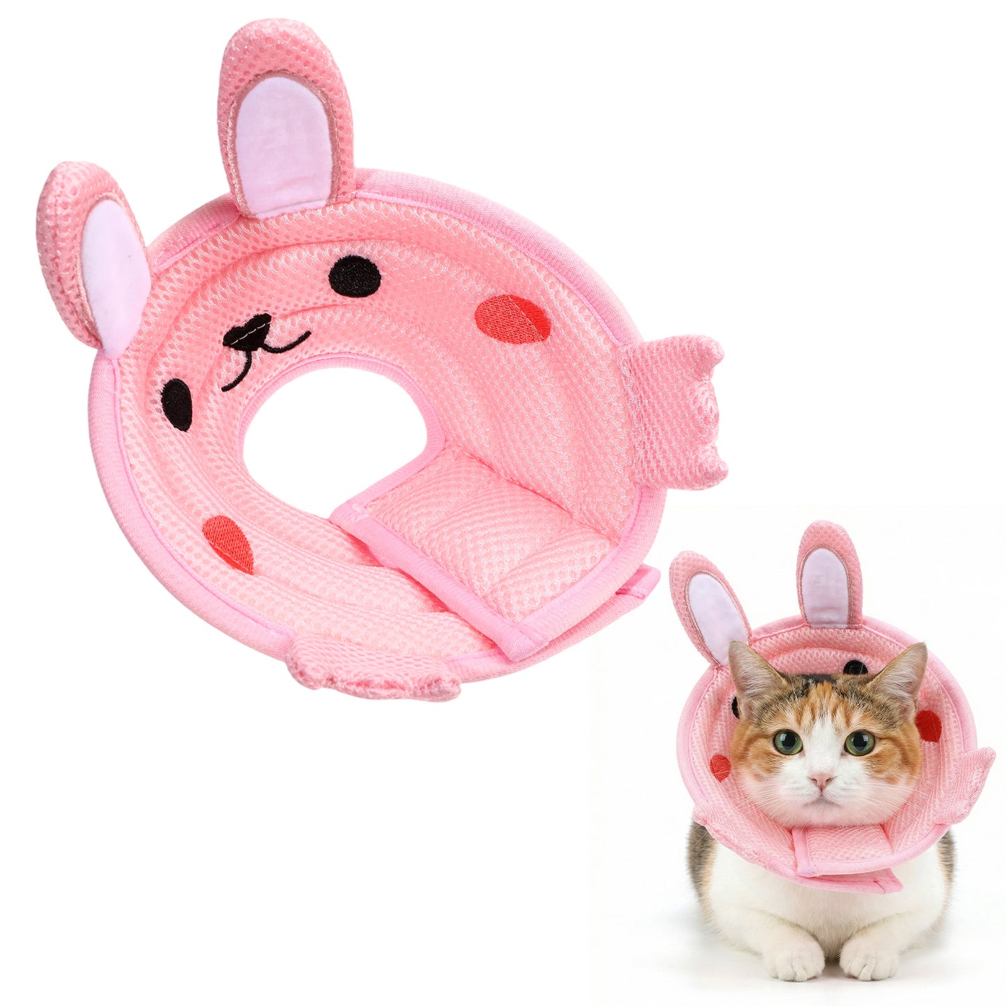 Nogeqi Soft Cone for Cats, Cute Rabbit Shape Cat Donut Collar, Adjustable Pink Cat E Collar, Lightweight Cats Cones to Stop Licking, After Surgery for Pets Dogs Kittes
