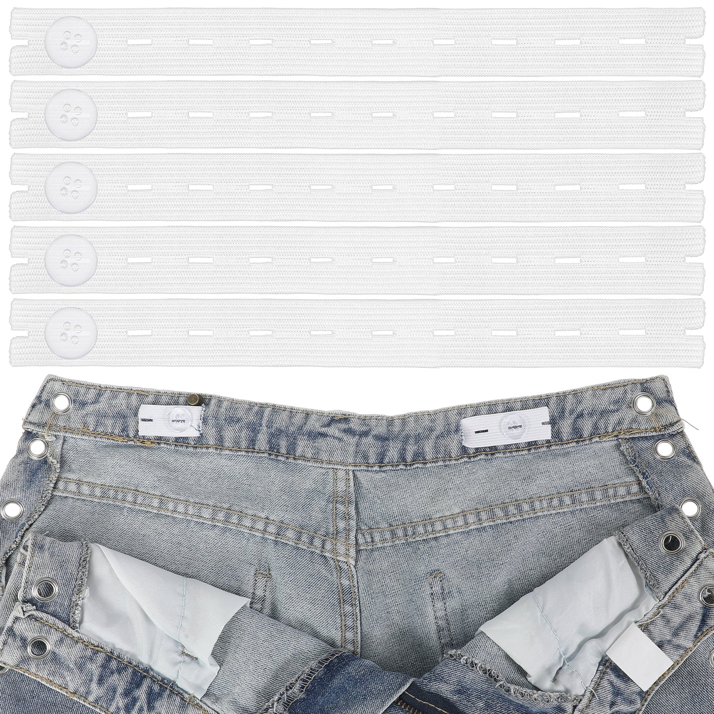 Xinjoduz 10 PCS Pants Waist Tightener Jean Size Adjuster Pants Button Tightener Waist Adjuster for Loose Jean Adjustable Elastic Extenders Waistband with 20 Buttons Needles and Thread Belt(white)