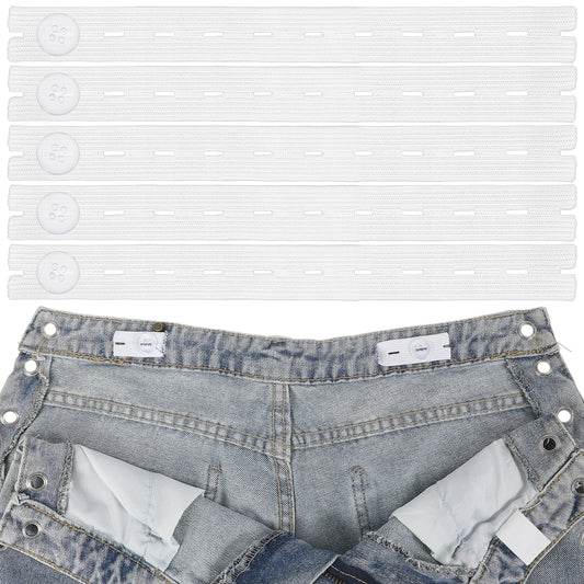 Xinjoduz 10 PCS Pants Waist Tightener Jean Size Adjuster Pants Button Tightener Waist Adjuster for Loose Jean Adjustable Elastic Extenders Waistband with 20 Buttons Needles and Thread Belt(white)