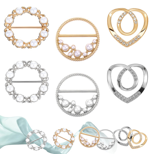 Ymapinc 6Pcs Scarf Ring Clip for Women Dress - Shirt Ties Clips Rhinestone Decorative Shawl Pin, Sweater Brooch to Tighten Scarf hairband decor