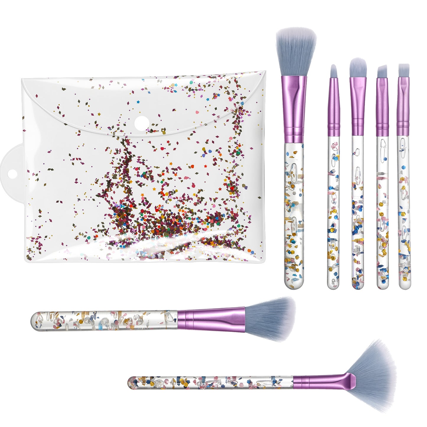 7Pcs Crystal Glitter Makeup Brushes Set Cute Makeup Brushes Sparkles Make Up Brush with Sequins Handle for Concealer Eye Shadow Eyeliner Lip Eyebrow Women