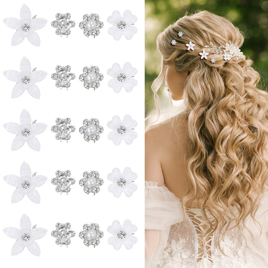 Ymapinc 20PCS Mini Rhinestone Hair Pins，4 Style Flower Hair Accessories Barrettes for Girl and Women Cute Small Flower Clips Decorative Wedding Bridal