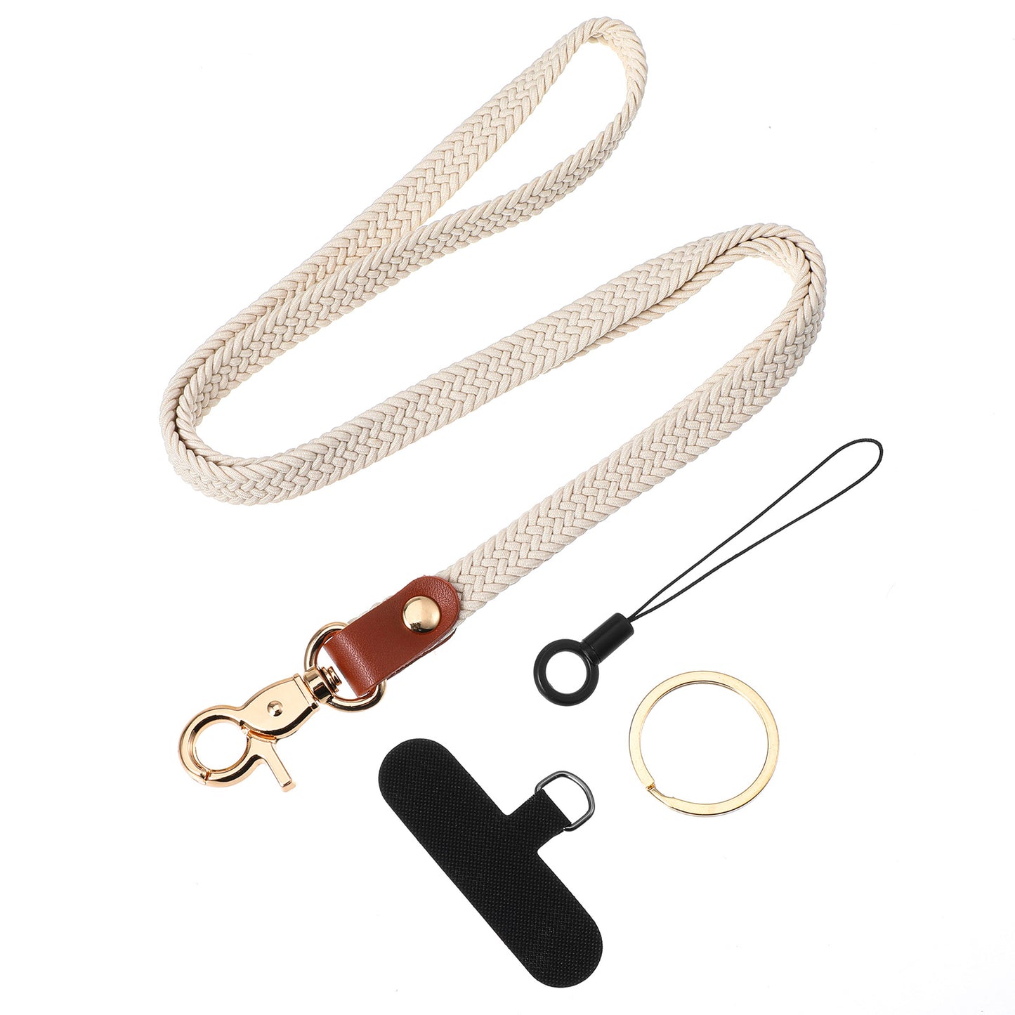 Lanyards for ID Badges, Stretchy Lanyard for Teachers, Neck Badge Lanyards with Lobster buckle, Rings, T-shaped phone hook for Women/Men, Braided Keychain Lanyard for Phone, Keychain, ID Badge - Beige