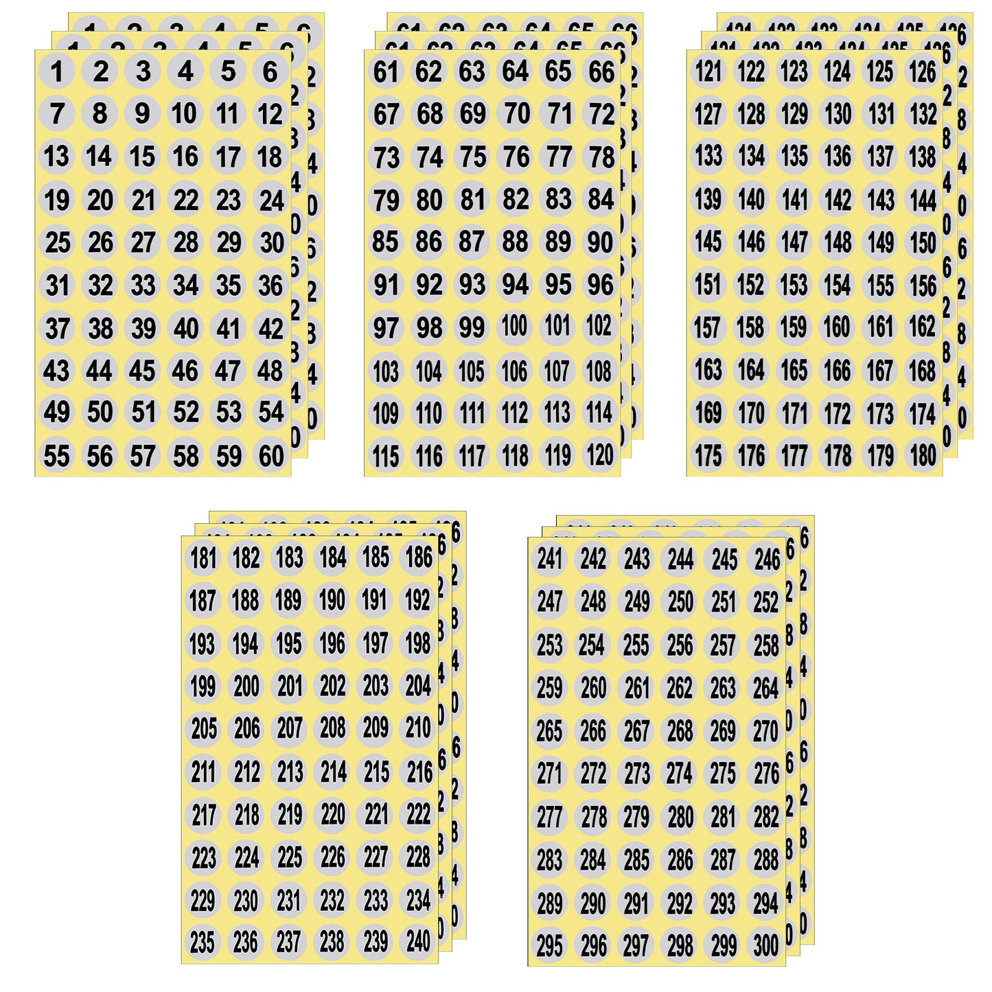 Mabor 15 Sheets Small Number Stickers 1-300, Round Consecutive Labels Small Self Adhesive PET Decals for Inventory Storage Organizing Boxes Bins Containers