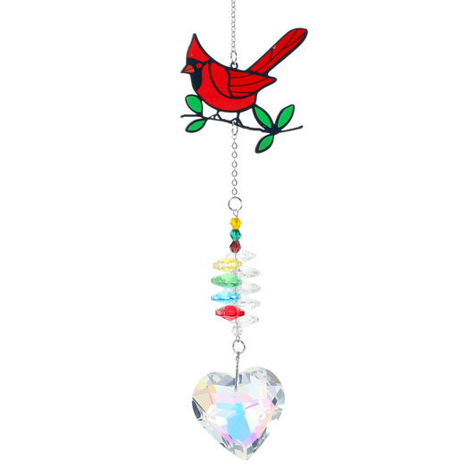 1Pcs Colorful Crystal Cardinal Suncatcher with Chain Love Pendant Ornament for Women, Red Bird Gift, Window Hanging Sun Catchers for Home Office Decor, Valentines, Mothers Day, Memorial Gift