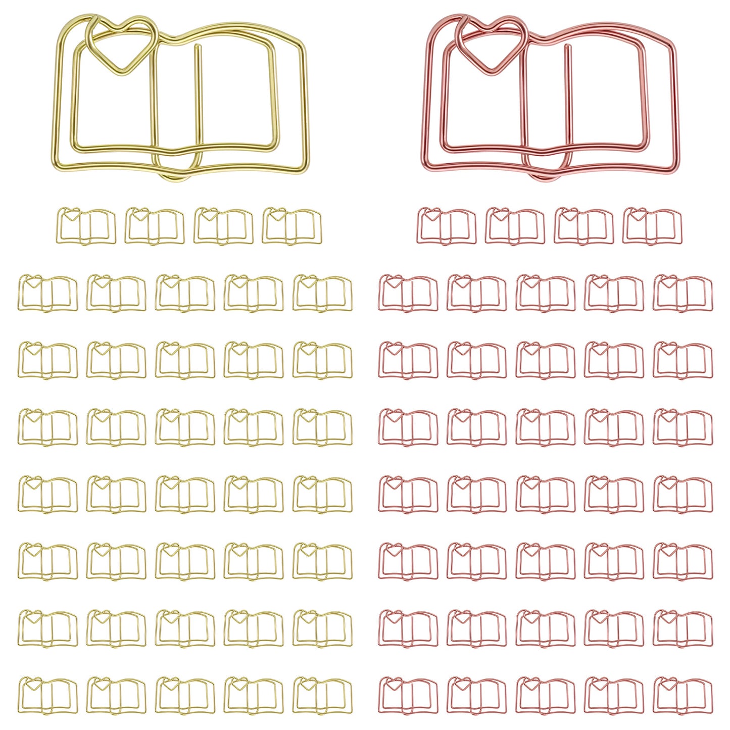 40 Pcs Book Shape Paper Clips Gold & Rose Gold Mini Heart Decorative Clips Cute Metal Bookmarks with Love Heart Paper Clamps Holders for Fun Office Supplies School Gifts Wedding Decorations