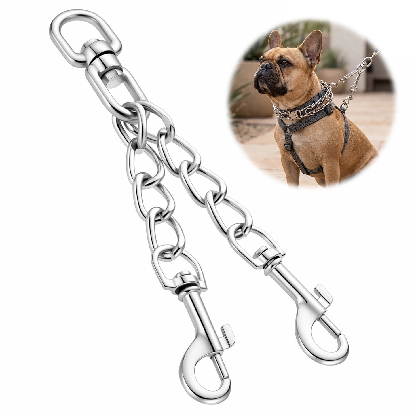 Leash Backup With Dual Clasps Dog Collar Safety Clip Prong Stainless Steel Collars And No Pull Harness Connectors Clasp Pet Connector for Medium Large Breeds(5.71 Inches Silver)