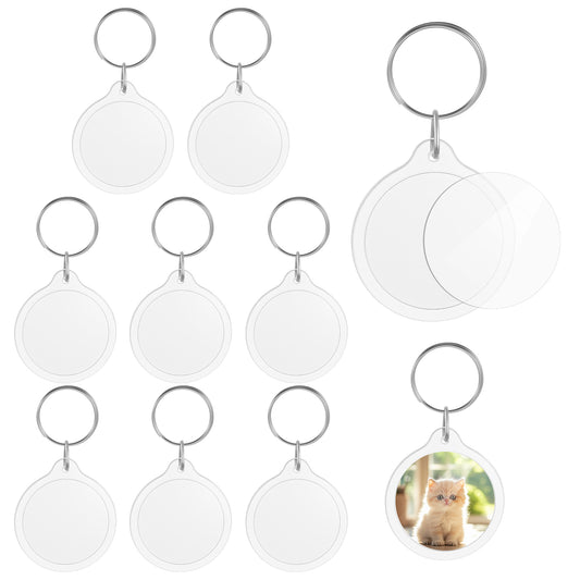 Teaaha 10PCS Photo Keychain 1.57 Inch Round Acrylic Blank Clear Picture Frame Key Chain Holder Bulk, Photo Insert Keyring Keychains for DIY Craft Graduation Gift