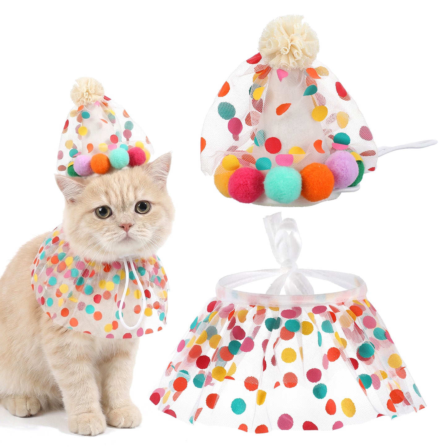 Tyqour Cat Birthday Hat and Bandana Scarf, Cute Cat Party Hat, Cat Birthday Decorations for Cat Happy Birthday and Cat 1st Birthday Outfits
