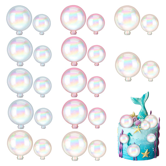 24PCS Bubble Cake Toppers Colorful Pearl Balloon Cakes Topper Mini Cake Balls Decorations Insert Topper Cupcakes, Ball Cake Toppers for Wedding Party Birthday Under the Sea Cake Decorating