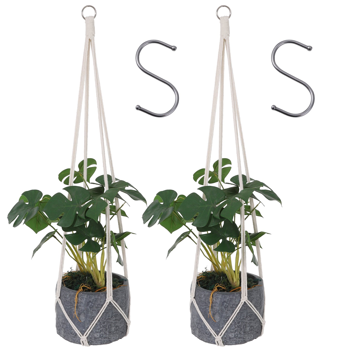 Matwsec 2 Pcs Hanging Planters for Indoor Plants Boho Plant Hanger Decorative Braided Cotton Rope Flower Pot Holder with Metal Hook Rings Hanging Plant Holder or Outdoor Home Decor Planter Basket