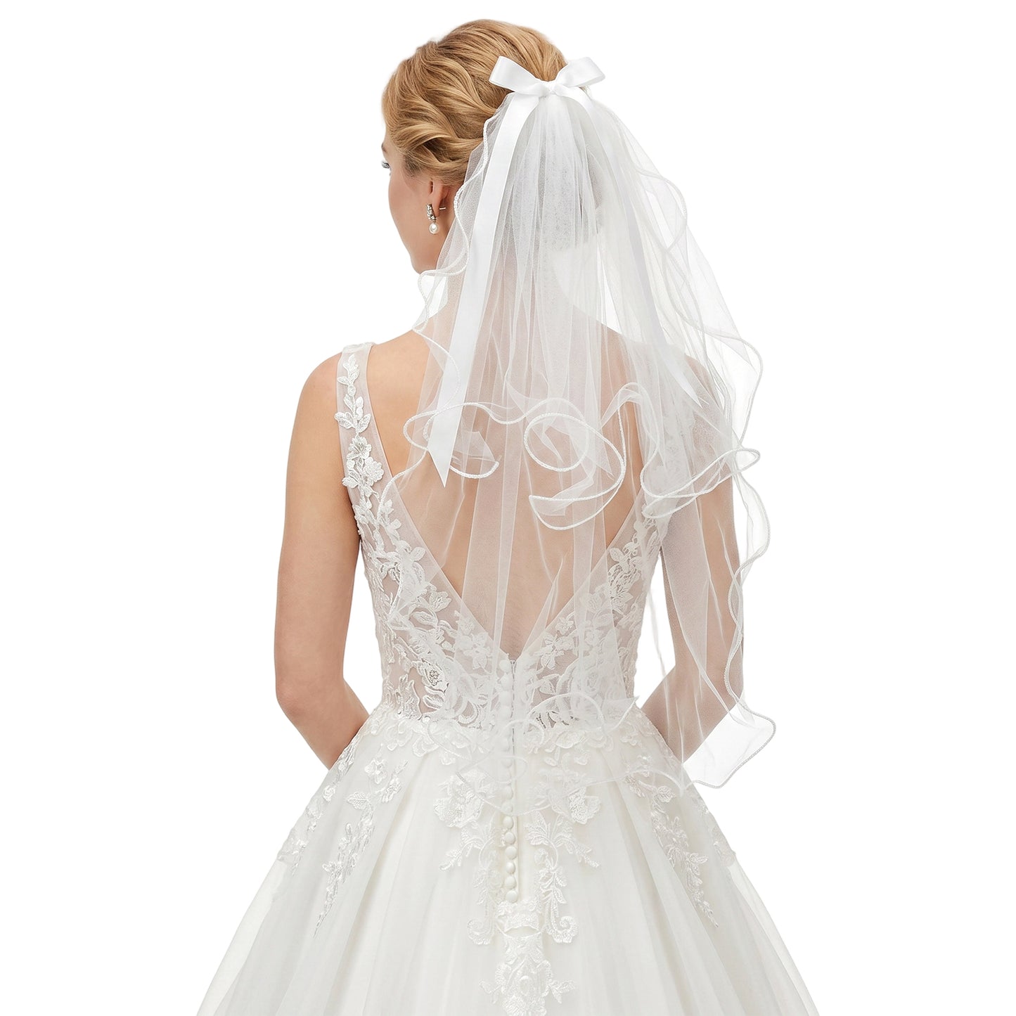 Nogeqi Short Wedding Veil, Bow White Bridal Veil for Bride with Comb, Mini Veils for Women Wedding, Bachelorette Party, Bridal Shower