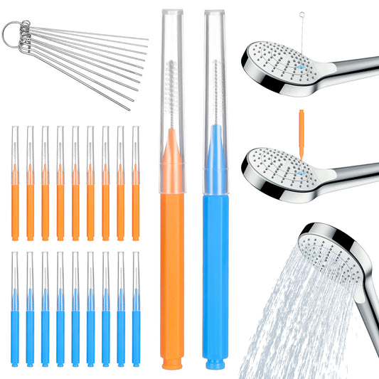 Tyqour 20Pcs Shower Head Cleaning Brush for Small Hole Shower Head Cleaner Picks Tiny Cleaning Brush Anti-Clogging Shower Cleaning Tools for Nozzle Pore Gaps Clean Printer Tubes(Orange,Blue)
