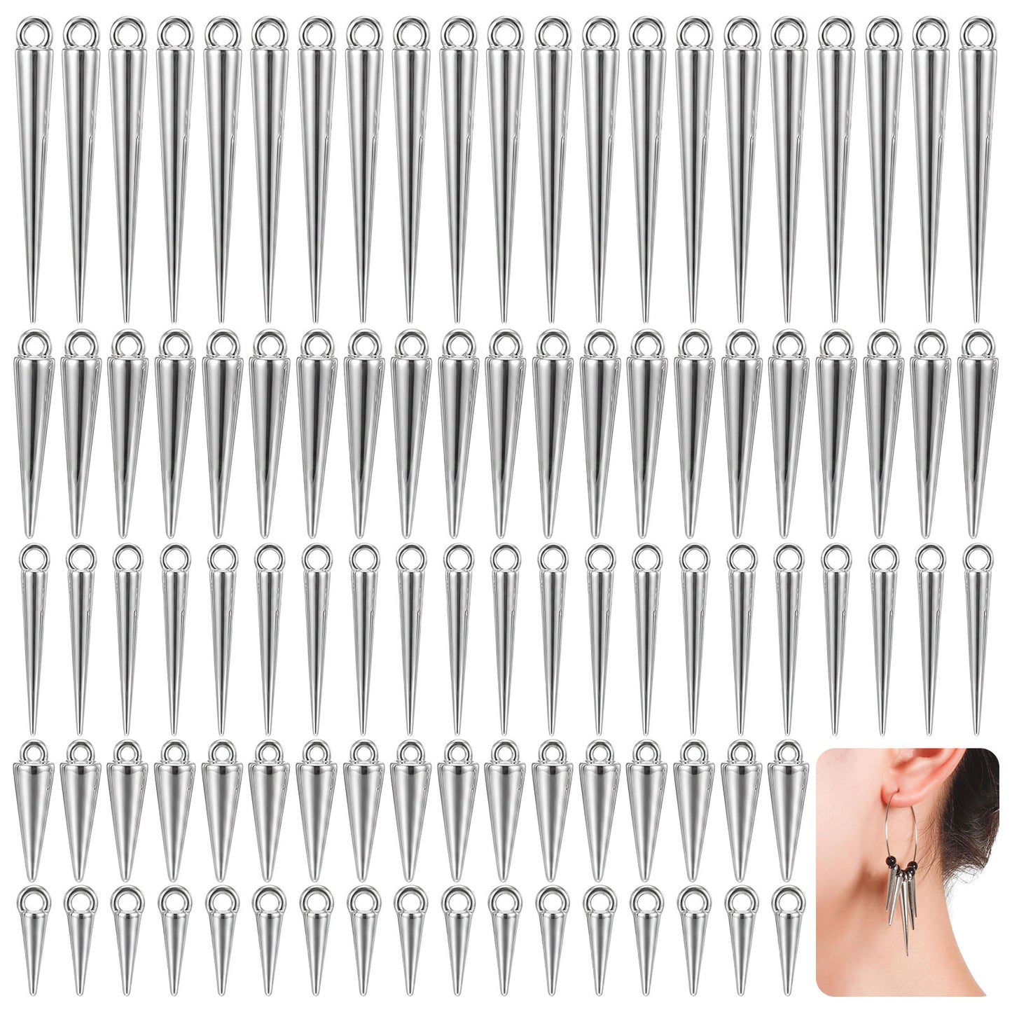 RAHHLIZS 100PCS Silver Cone Spike Necklace Pendants for Jewelry Making