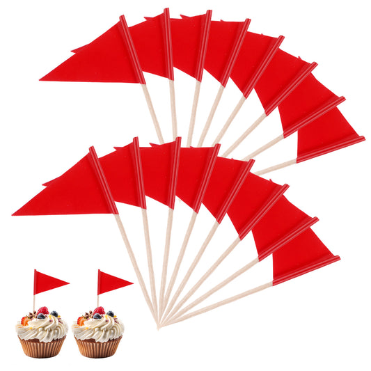 100 Pack Toothpick Flags Solid Decorative Party Toothpicks with Writable Surface, Mini Plain Triangle Golf Cupcake Toppers Flag Blank Drink Cocktail Picks for DIY Decorations & Custom Labeling(Red)