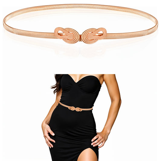 Teaaha Gold Belt Women Thin Golden Waist Belts Fancy Ladies Fashion Metal Stretch Waistband Skinny Pendant Chain Belt Elastic for Girls Women Dress