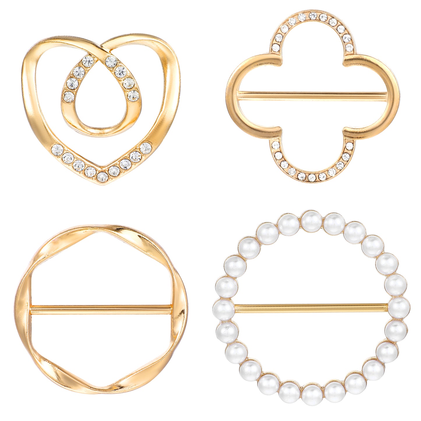 Mabor 4Pcs Scarf Ring Clip, Shirt Ties Clips for Women Clothing Scarf Buckle Rings for Girls Clothes Corner Knotted Button Metal Circle/Round Clip for Loose Tshirt Clothes