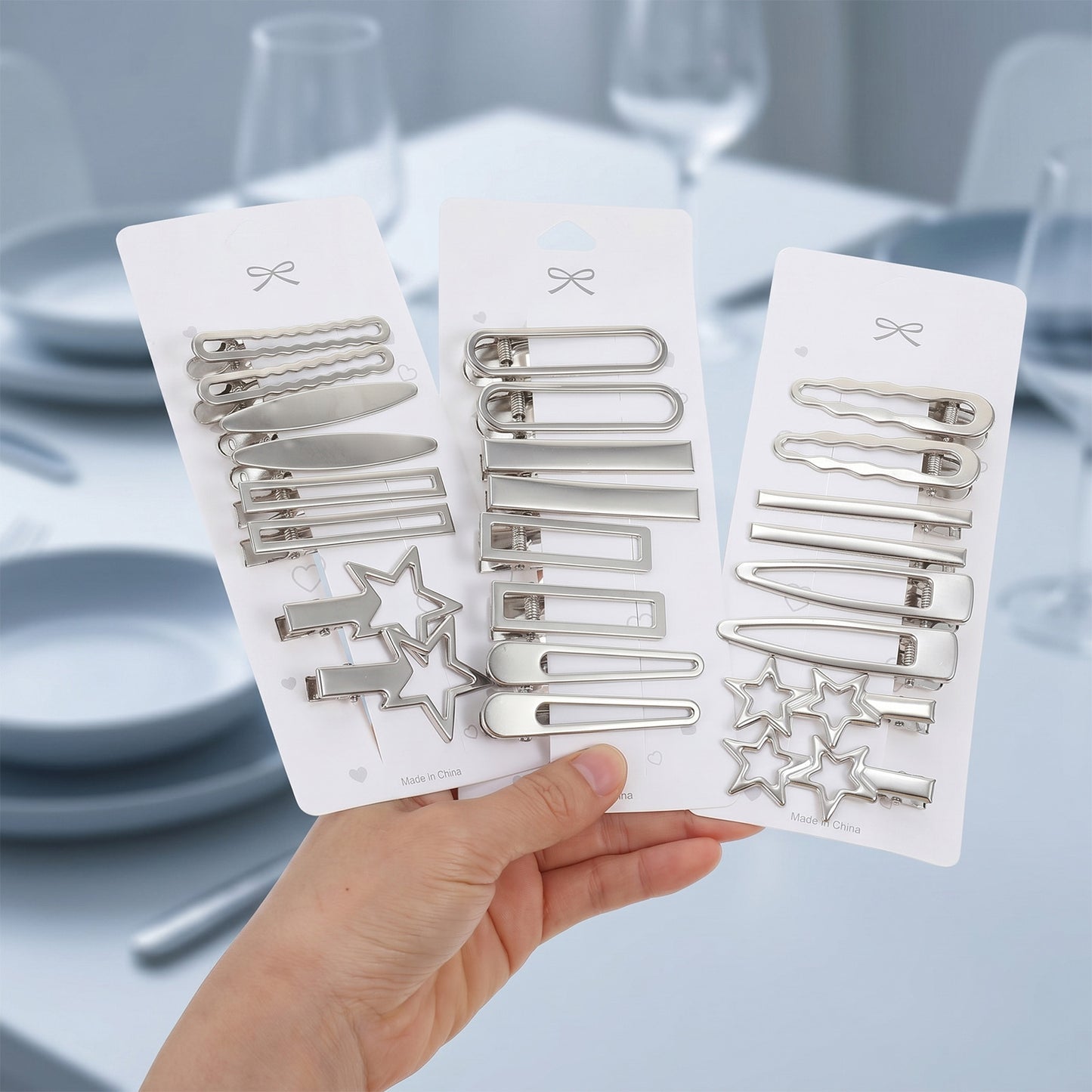 Ymapinc Silver Hair Clips, 16pcs Y2K Accessories for Women, Snap Clips Hair