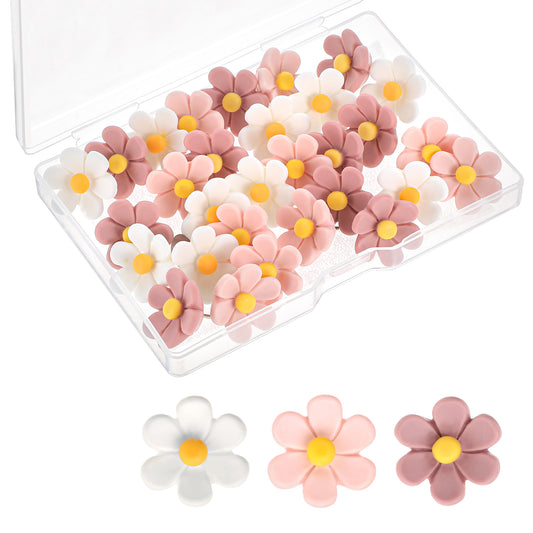 Ymapinc 30PCS Flower Push Pins for Cork Board and Pinboard,Cute Push Pins,Drawing Pins for Notice Board, Photo Wall, Map, Office,School or Home,White and Pink Push Pins