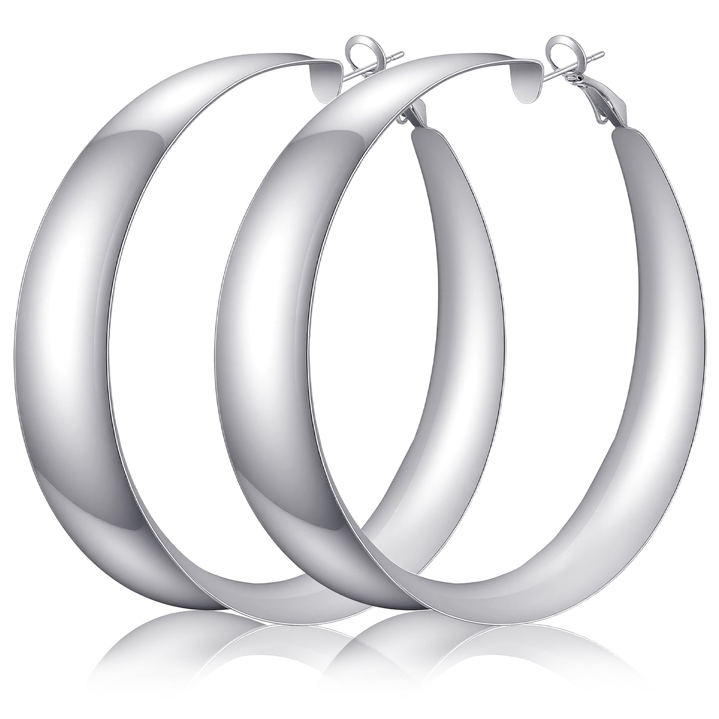 Chunky Silver Hoops Big Hoop Earrings for Women Silver Chunky Hoop Earrings Statement Jewelry Wide Flat Huggie Hoops Dangle Earrings Big Large Punk Smooth Surface Statement Earrings Fashion Jewelry