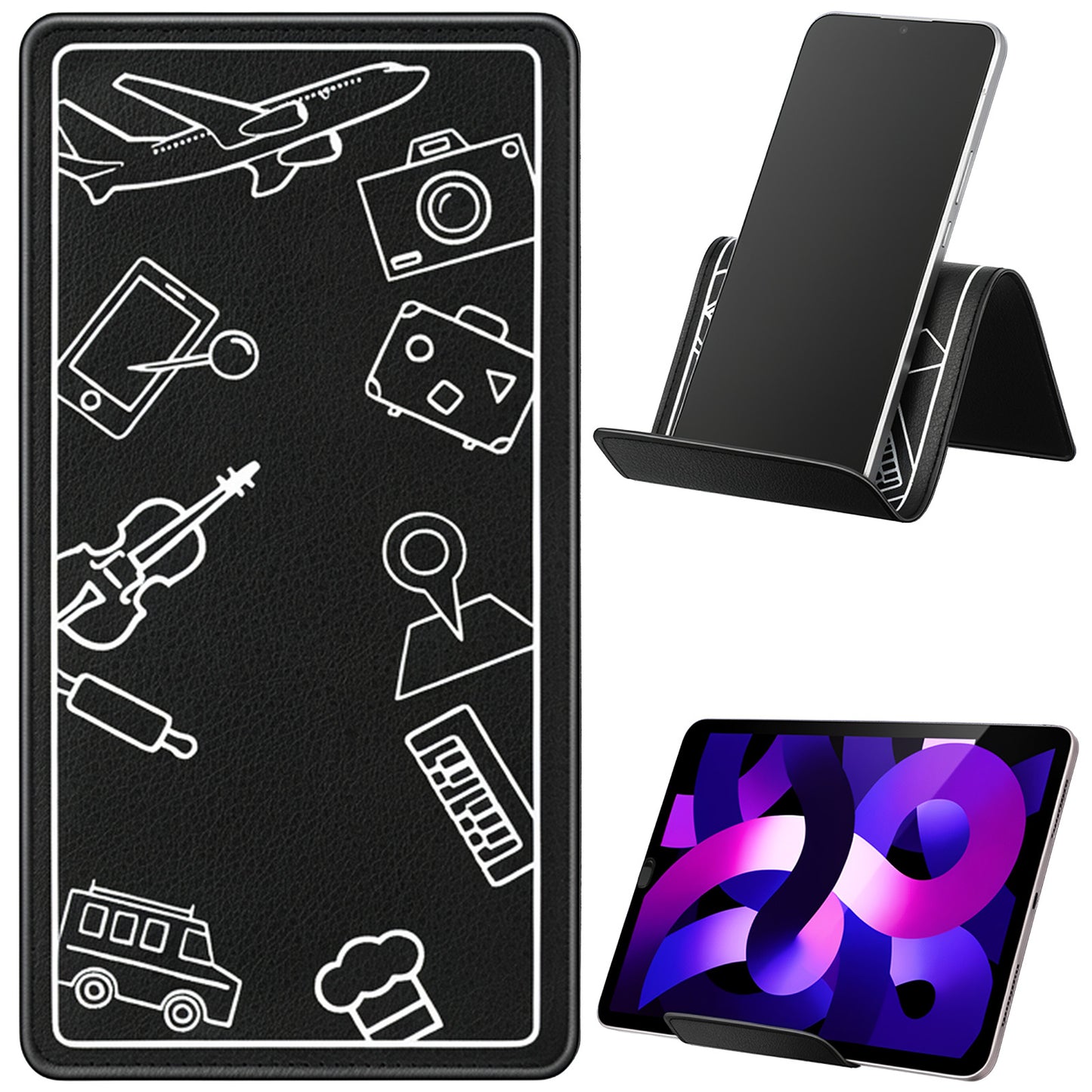 RAHHLIZS Flexible Airplane Phone Holder Stand Adjustable Travel Essential for Cellphone Tablets Books Portable Lightweight Leather Design for Air Travel, Work, and Home Use