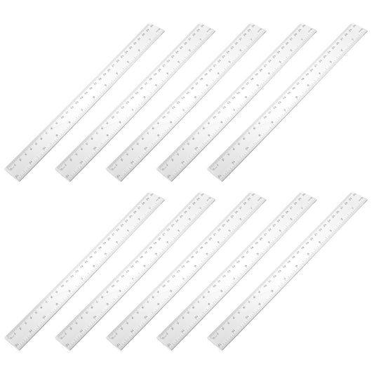 10 Pcs Clear Plastic Ruler with Centimeters and Inches Transparent Flexible Precision Ruler Measuring Tool Plastic Clear Shatterproof Rulers for School, Office and Home(30cm)