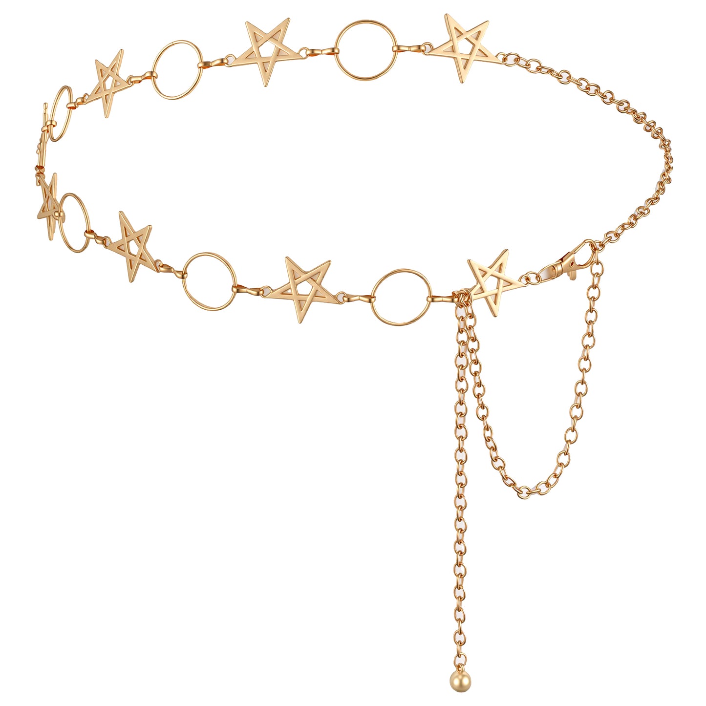 Nogeqi Star Waist Chain Belt, Adjustable Gold Belt Chain, Decorative Metal Star O-Rings Y2k Belts Pants Accessories for Women Girls Dresses Jeans Pants Casual Skirts