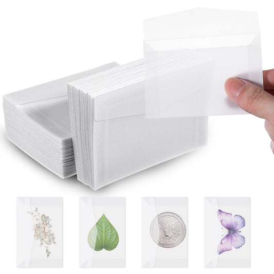 100Pcs Glassine Envelopes, 3.9×2.7 Inches Mini Lotto Ticket Holders, Transparent Glassine Bags, Small envelopes, Glassines Paper Bags for Stamp Scratch Ticket Wedding Favor Craft Project