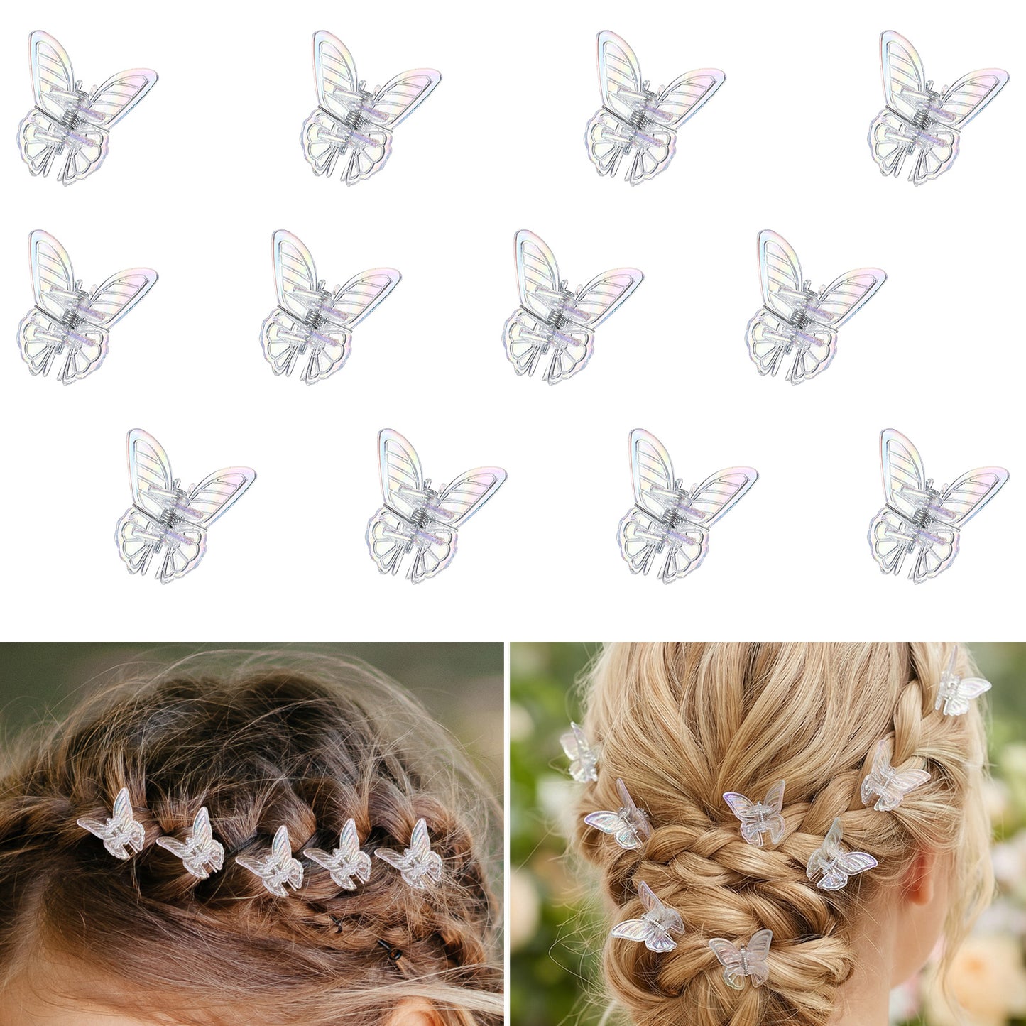 Nogeqi 12PCS Mini Butterfly Hair Clips, Glitter Butterfly Mini Claw Clips Small Clear 90s Hair Accessories for Women Girls