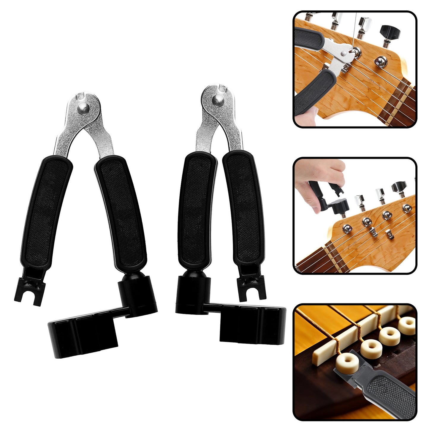 Nogeqi 2 Pack Professional Guitar String Winder Cutter and Bridge Pin Puller, 3 in 1 Multifunctional Guitar Tool for Repairing and String Changing (Black)