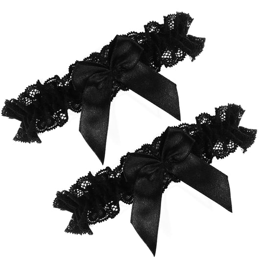 2 Pcs Lace Wedding Garters for Bride, Black Garter Belt with Bowknot, Bow Party Prom Leg Garter Belt Sexy Thigh Garters for Women, Perfect for Wedding, Party, Special Occasions