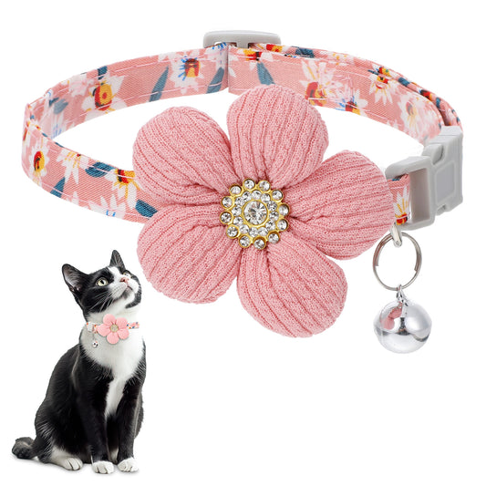 Tyqour Cat Collar Kitten Collar with Bell Small Dog Collars with Flower for Litter Cute Adjustable Floral Cat Collars for Girl Little Puppy Dog