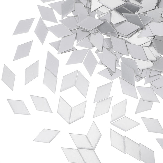 200 Pcs Diamond Shape Mirror Tiles for Crafts Small Rhombus Mirror Mosaic Tiles Self-Adhesive Mini Square Triangle Glass Tile for DIY Projects Art Wall Door Home Decoration Silver