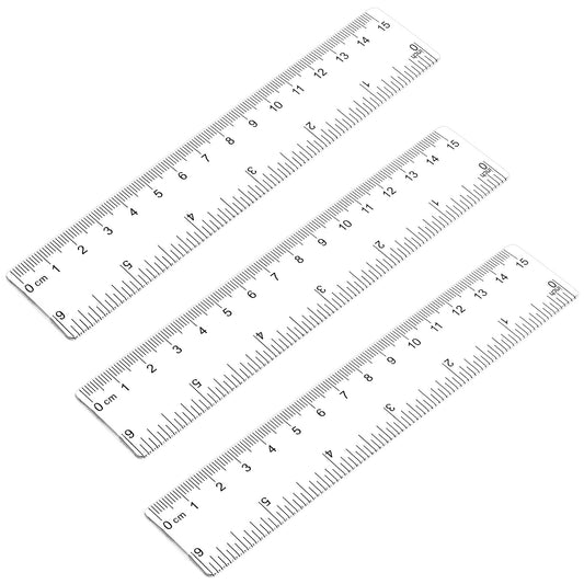3 Pack 15cm Clear Ruler 6 in Small Ruler Plastic Straight Rulers with Centimeters and Inches, Shatterproof Measuring Tools for School, Office and Home