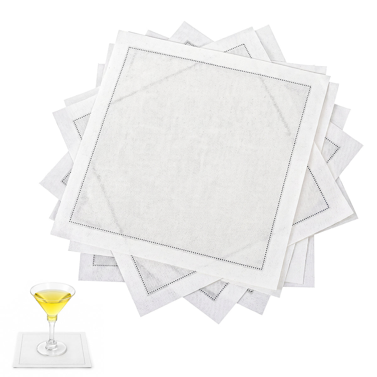 Chsoejuf 8PCS White Cocktail Napkins Elegant Linen Cloth Cotton Wedding Bar