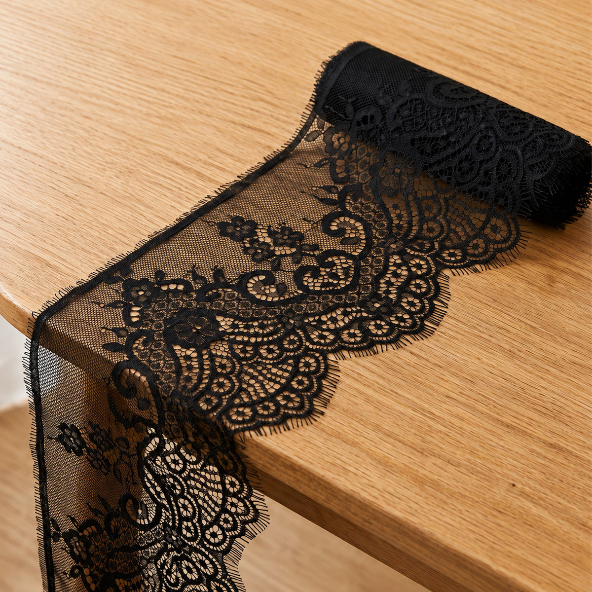 Matwsec Black Lace Trim Fabric Ribbons Floral 7.8 in Wide & 118 in Long
