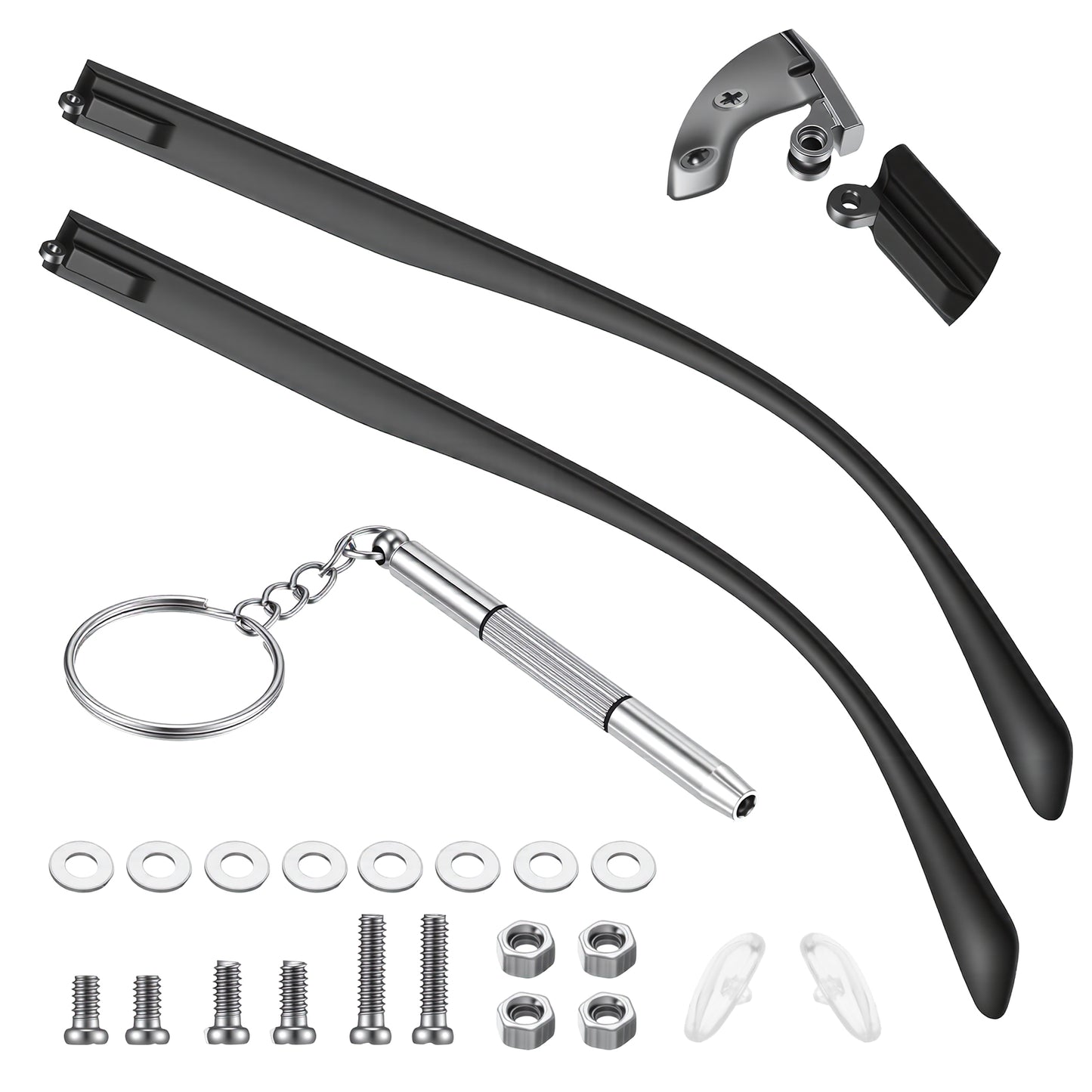 1 Pair Glasses Arm Replacement Universal Eyeglasses Repair Kit with Screws and Anti-Slip Legs Replacement, Nose Pads, Tools for Sunglasses, Reading Glasses Black Eyeglasses Tightening Kit