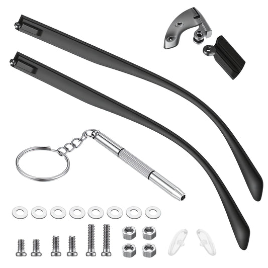 1 Pair Glasses Arm Replacement Universal Eyeglasses Repair Kit with Screws and Anti-Slip Legs Replacement, Nose Pads, Tools for Sunglasses, Reading Glasses Black Eyeglasses Tightening Kit