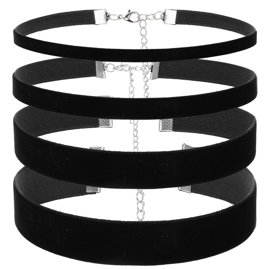 Teaaha 4 Pcs Black Choker Necklace Set for Women, Black Velvet Choker Necklace Adjustable Gothic Classical Collars Velvet & Lace Adjustable Chokers Necklaces for Girls