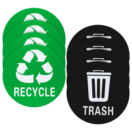Ymapinc 8Pcs Trash and Recycle Stickers, 5 x 5 Inches Round Recycling Stickers Sign for Sorting, Waterproof Self Adhesive Vinyl Recycle Labels for Trash Can/Bins Indoor Outdoor Use, Green & Black