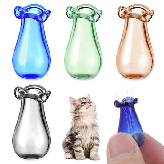Ymapinc Tiny Glass Vase Cat Whisker Vase Holder, Miniature Decor Dollhouse Garden DIY Succulents, Cute Clear Decoration Jar, Transparent Green Blue Gray Tea