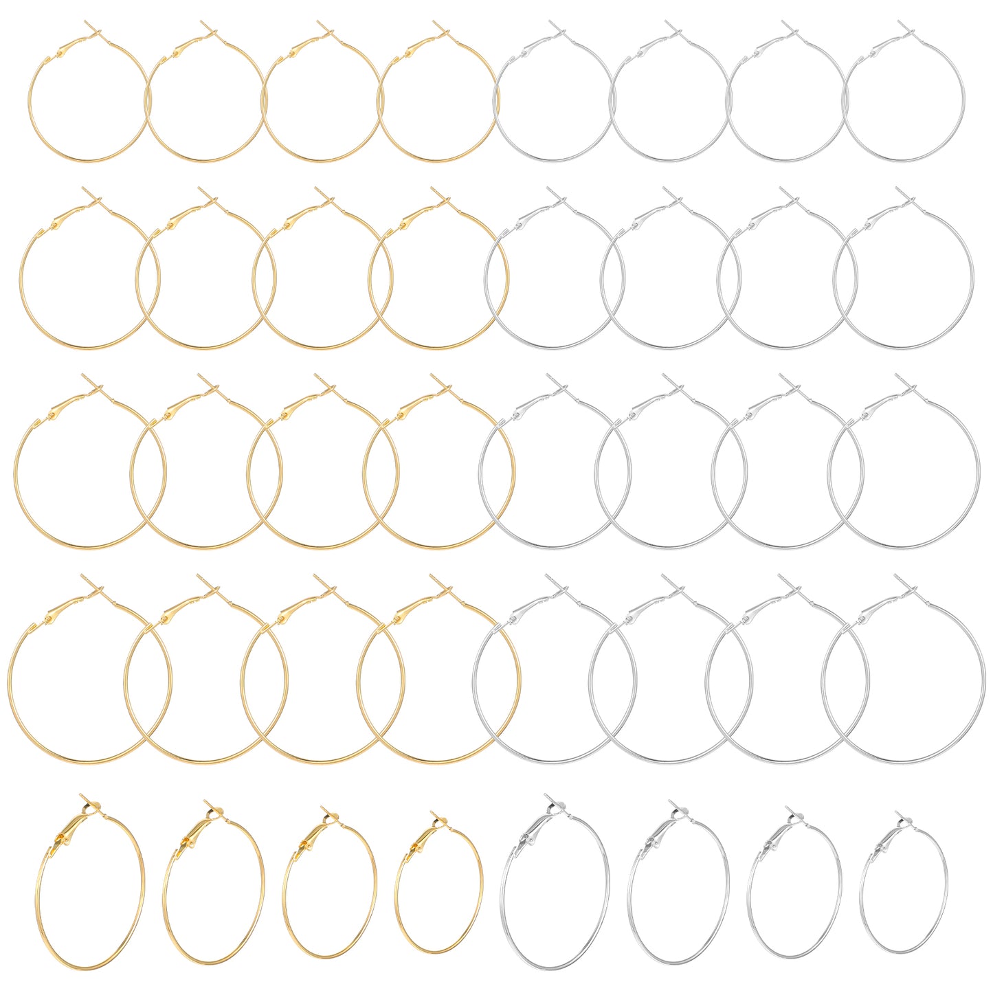 4 Pairs Hoop Earrings Findings, Party Dangle Earrings Accessories Open Beading Earrings Accessories Earrings for Women Girls earring hoops for jewelry making 20mm 25mm 30mm 40mm (gold, silver)