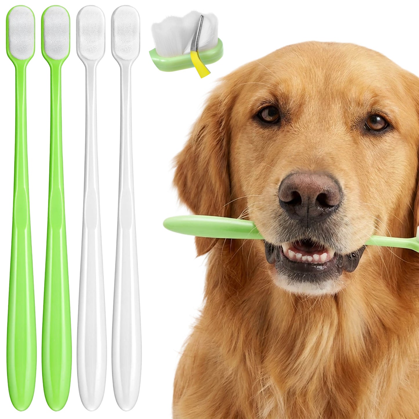 4PCS Dog Toothbrush, Soft Dog Tooth Brush for Small Medium Large Dogs and Cats, Pet Toothbrush for Easy Dental Cleaning Dental Care, Soft Bristles, Green, White