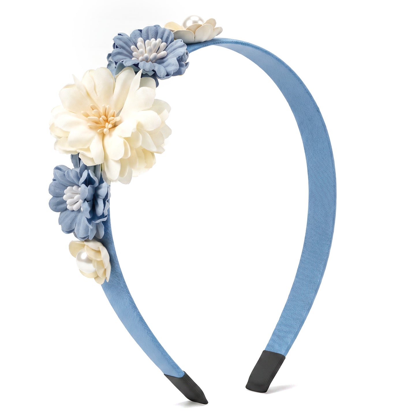 Flower Headband Spring Summer Elegant Blue White Rose Flower Headband floral Headpiece Non Slip Head Band Hair Accessories for Women Girls Toddlers Teens Weddings Parties 1 Pcs