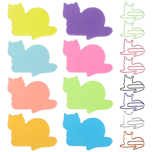 Ymapinc Cat Sticky Notes - 240 Pcs Colorful Shaped Memo Pads with Paperclips, Cute Stationery for Office & School Supplies